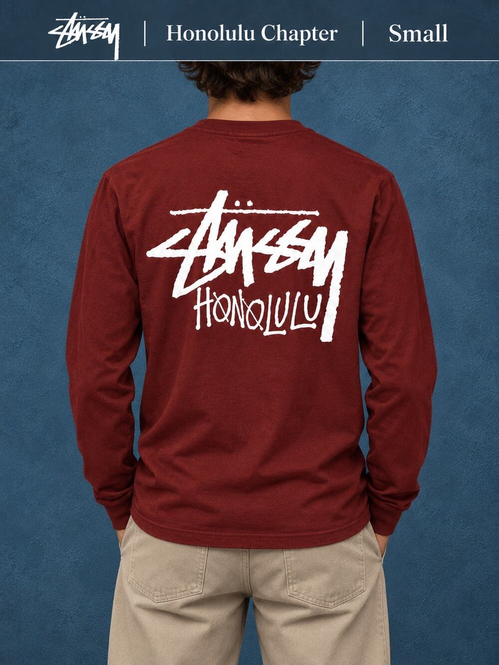 Stüssy Honolulu Chapter Burgundy Long Sleeve Shirt Men’s Small NWOT